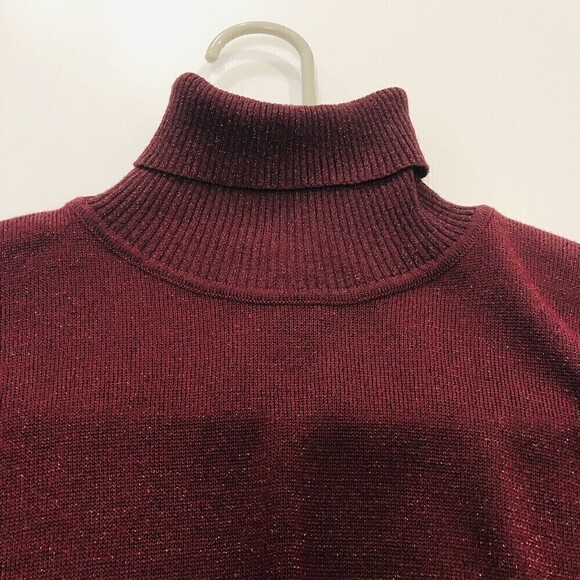 Joseph A. Women's Burgundy / Sparkle Silk Top, Turtle Neck, Size (M) #HB - Picture 2 of 7
